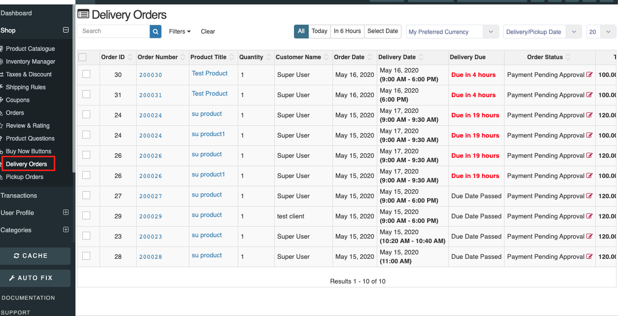 Delivery Orders View